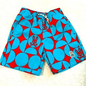 Boys (sz 5/6) Psycho Bunny Bennett swim trunks in Neon Aqua